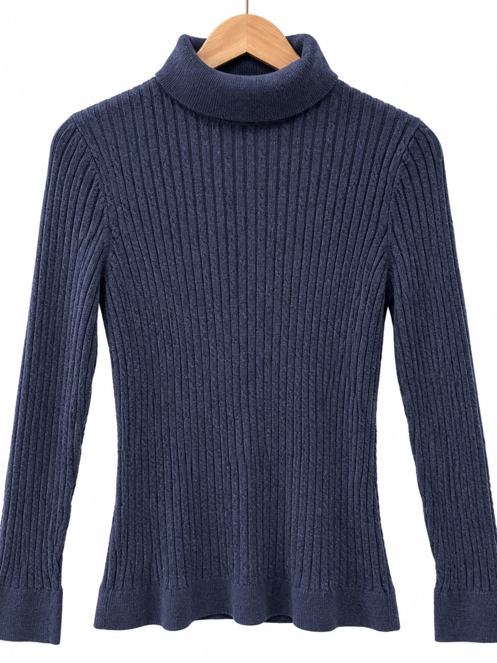 Talbots Petites Navy Ribbed Turtleneck Sweater LP Large Petite Cotton Blend